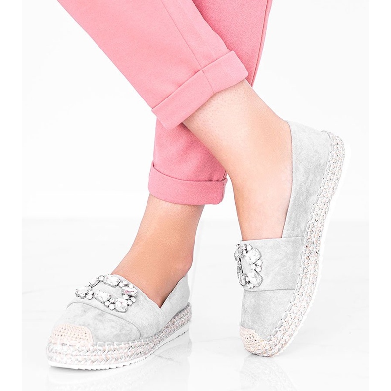 Šedé espadrilky zdobené kubánskými kameny Vibe šedá 1 Šedé espadrilky zdobené kubánskými kameny Vibe šedá 1