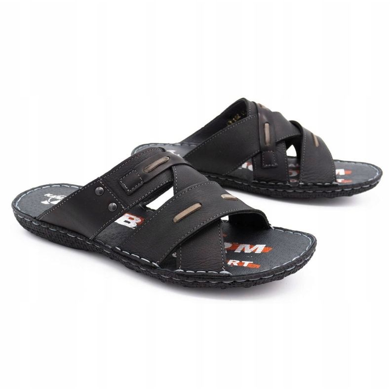 Kampol Pánské kožené pantofle 201/3 černé černá 3