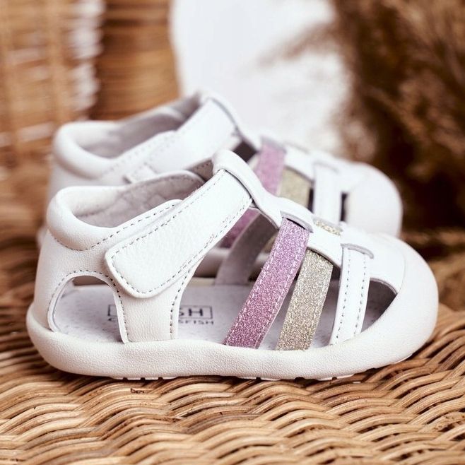 Apawwa Dětské sandály se třpytivým zapínáním na suchý zip Ontario bílý růžový zlatý 3