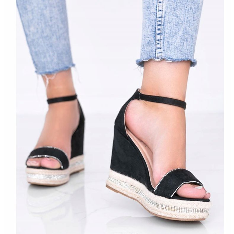 Černé klínové sandály s kubickým zirkonem Sun Sparrow černá 1