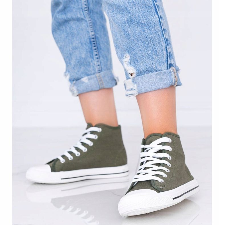 Zelené khaki dámské kotníkové tenisky Gampa zelená 1