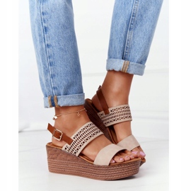 Prolamované klínové sandály S.Barski GD-47 Beige béžový 1