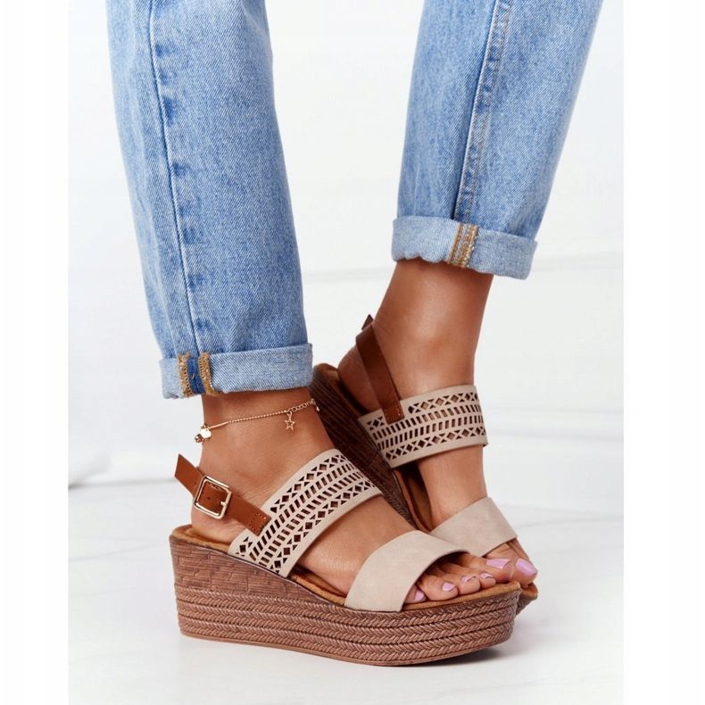 Prolamované klínové sandály S.Barski GD-47 Beige béžový 1