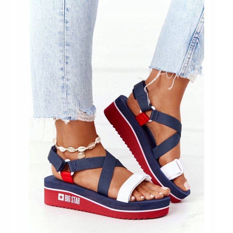 Pěnové sandály na klínu Big Star HH274A084 Navy Blue červený námořnická modř 1