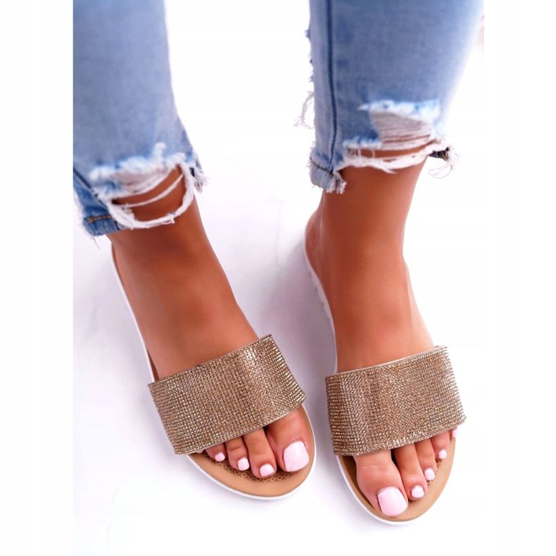 Zlaté dámské pantofle Lu Boo s dobrotami zlatý 3