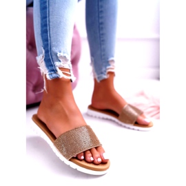 Zlaté dámské pantofle Lu Boo s dobrotami zlatý 2