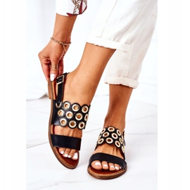 Kožené prolamované sandály Lewski Shoes 3042 černé černá 2