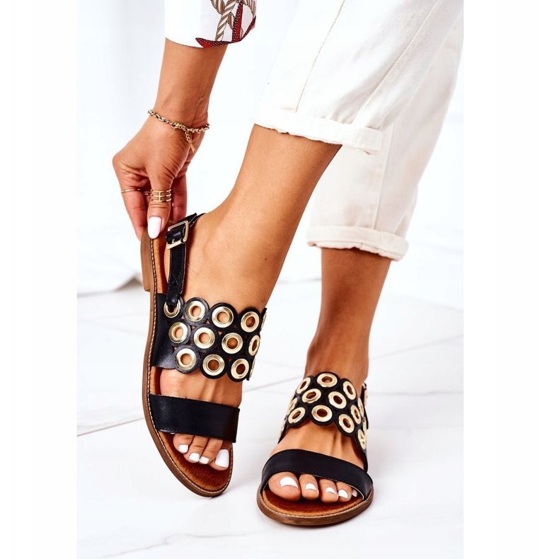 Kožené prolamované sandály Lewski Shoes 3042 černé černá 2