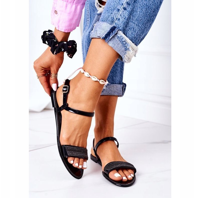 LU BOO Gumové sandály s třpytkami na pláži černá 2 LU BOO Gumové sandály s třpytkami na pláži černá 2