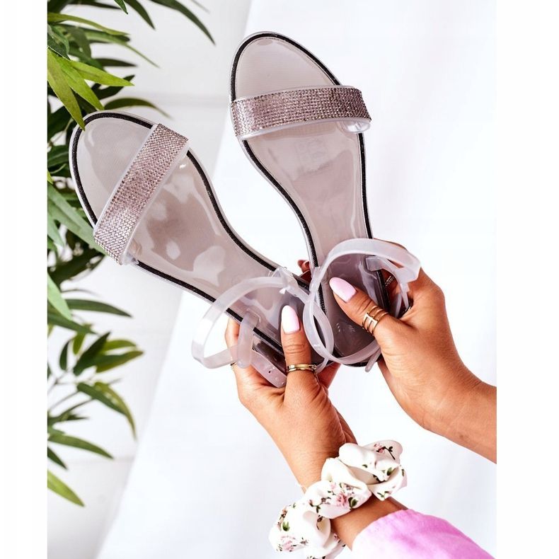 LU BOO Gumové sandály s šedým třpytem na pláži stříbrný šedá 2