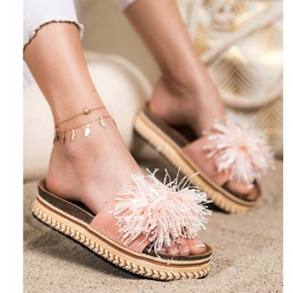 SHELOVET Módní pantofle s třásněmi růžový 1