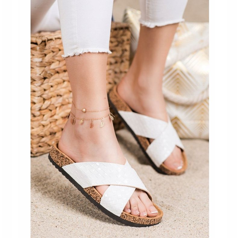 Bona Pohodlné pantofle z ekologické kůže bílý 1