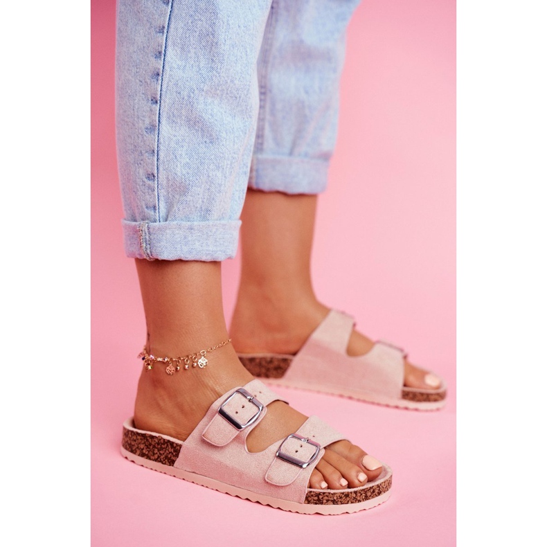 EVE Dámské pantofle na korku se sponami růžové Si Senor růžový 3