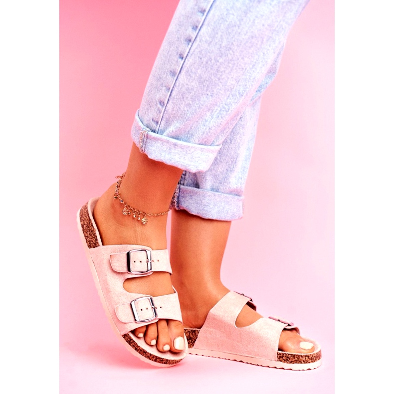 EVE Dámské pantofle na korku se sponami růžové Si Senor růžový 1