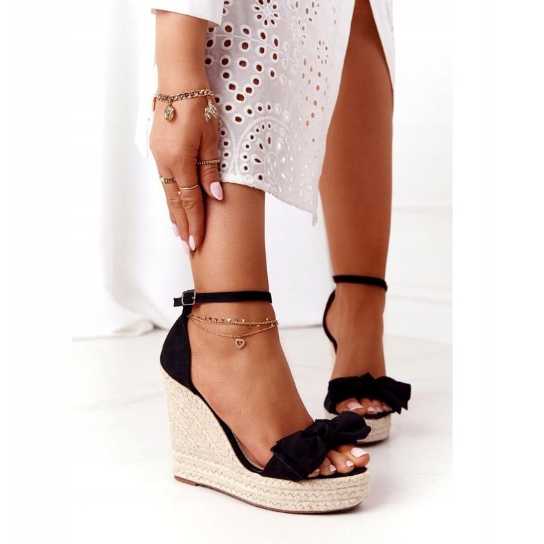 Černé klínové sandály s pletenou černou jděte na to černá 2
