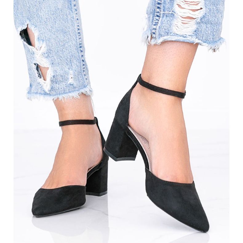 Černé lodičky na nízkém sloupku Gemma černá 1