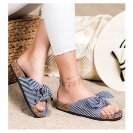 Bona Pantofle S Pruhovanou Mašlí bílý modrý 2 Bona Pantofle S Pruhovanou Mašlí bílý modrý 2