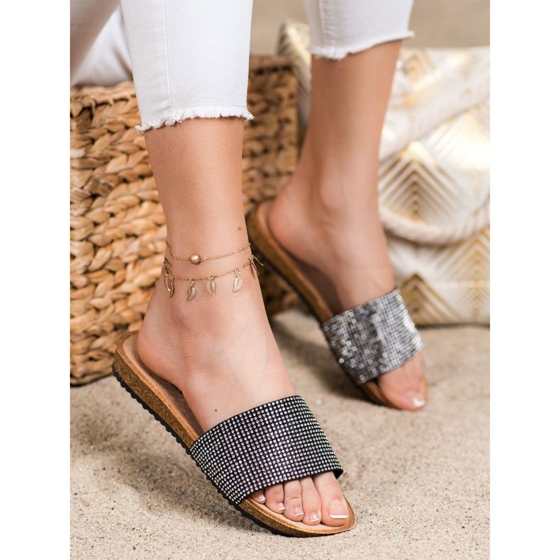 Bona Elegantní pantofle s kubickým zirkonem černá 1