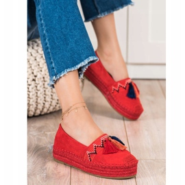 Coura Semišové espadrilky s třásněmi červený 1