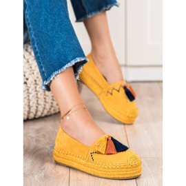 Coura Semišové espadrilky s třásněmi žluť 1
