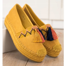 Coura Semišové espadrilky s třásněmi žluť 2