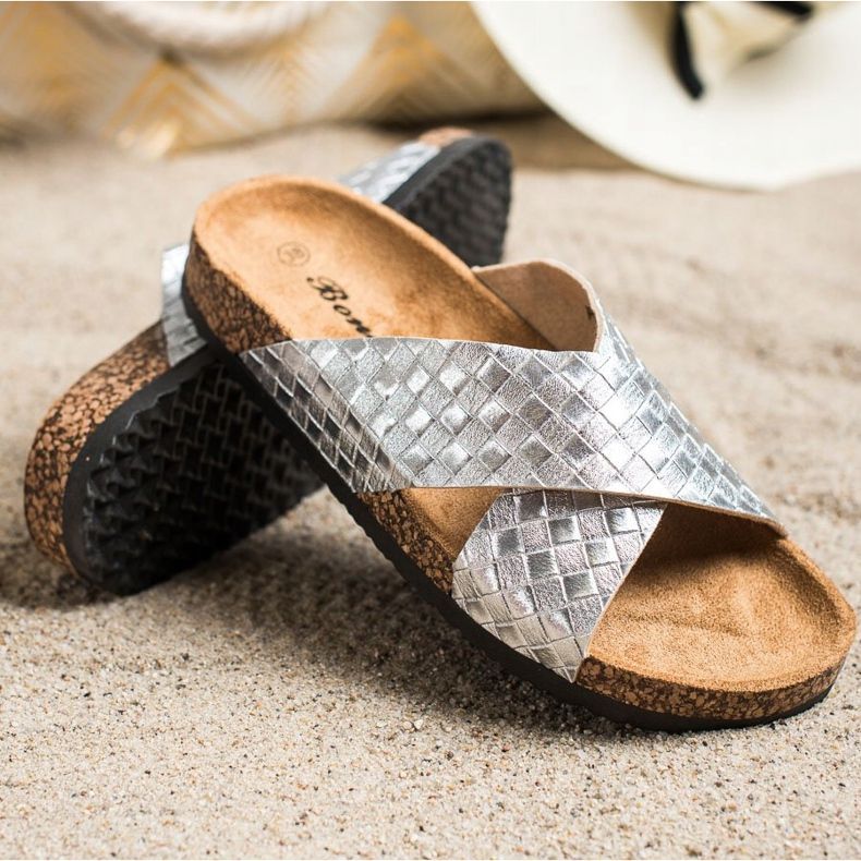 Bona Pohodlné pantofle z ekologické kůže stříbrný 1