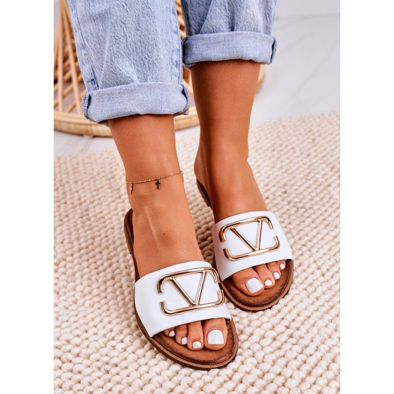 Nicole Dámské klasické kožené pantofle bílé Evie bílý zlatý 1