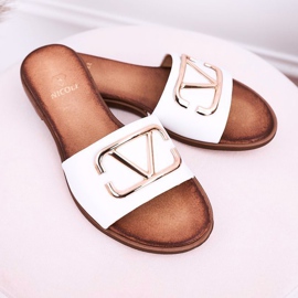 Nicole Dámské klasické kožené pantofle bílé Evie bílý zlatý 2