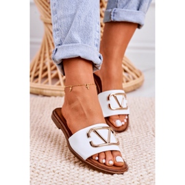 Nicole Dámské klasické kožené pantofle bílé Evie bílý zlatý 3