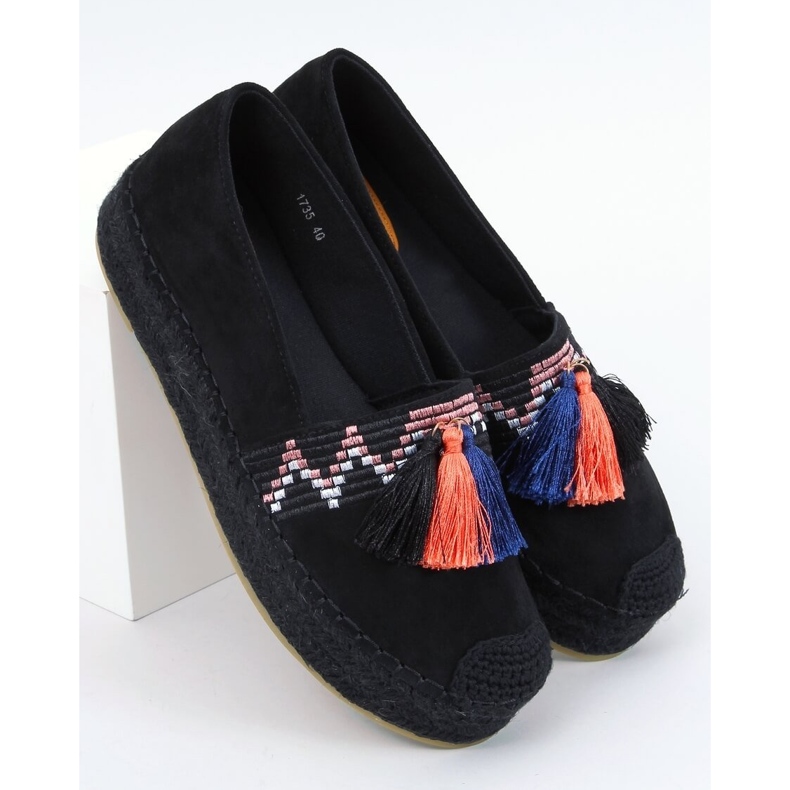 Černé 1735 Černé espadrilky s třásněmi černý 1