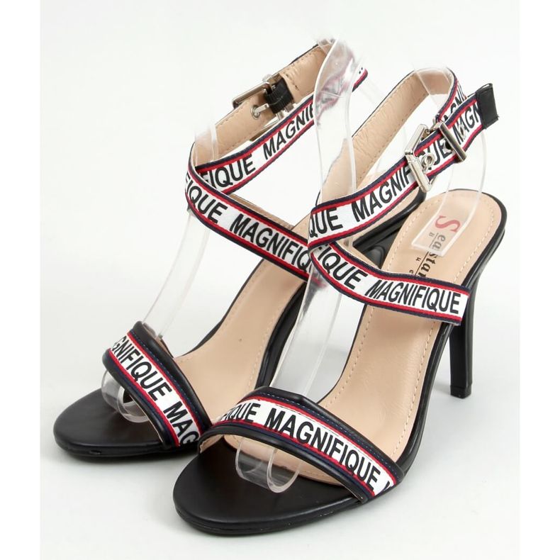 Černé sandály na vysokém podpatku LL-170P Black bílý černá 1 Černé sandály na vysokém podpatku LL-170P Black bílý černá 1