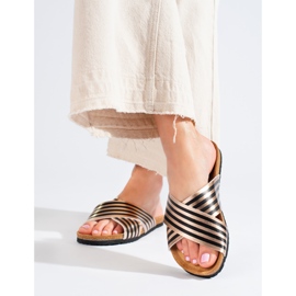 Bona Ležérní pruhované žabky černá zlatý 1