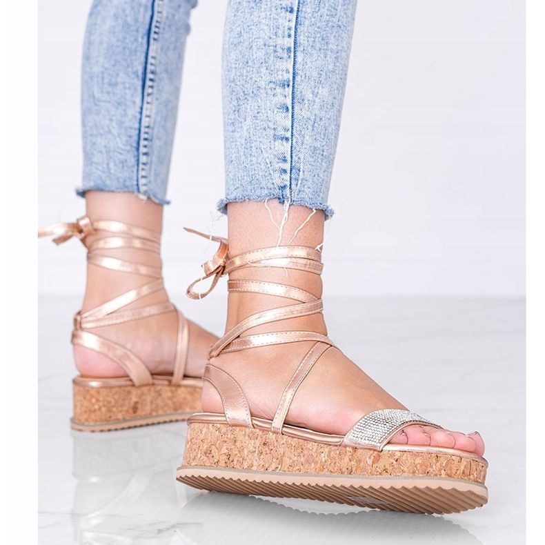 Růžové sandálky zavázané zirkony Ves růžový zlatý 1