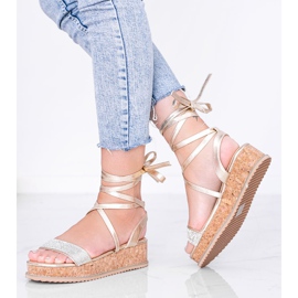 Zlaté sandály převázané zirkony Ves zlatý 1