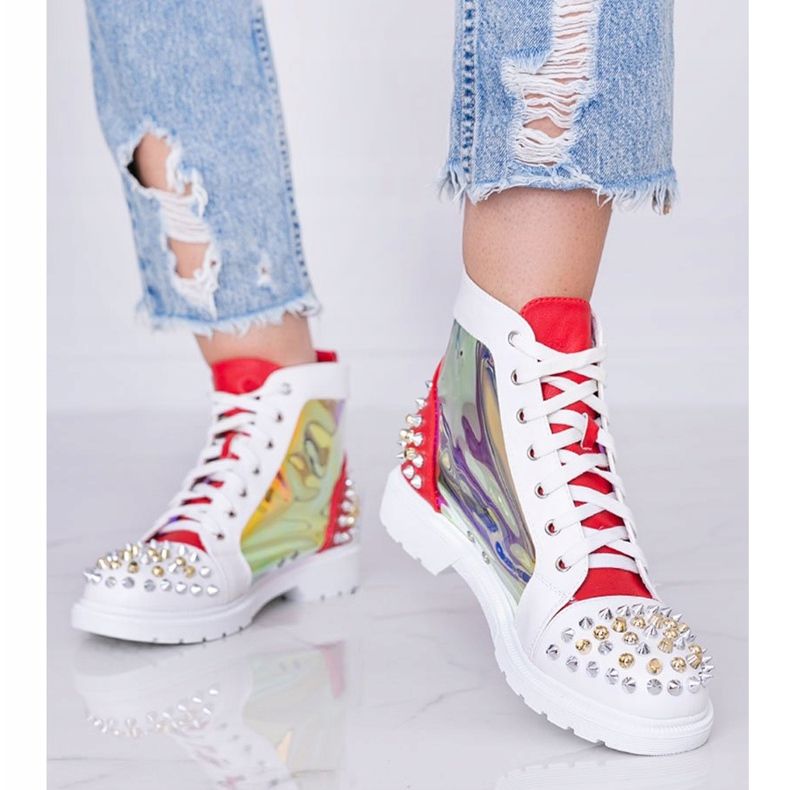 Bílé a červené průhledné boty s cvočky Lea bílý 1 Bílé a červené průhledné boty s cvočky Lea bílý 1