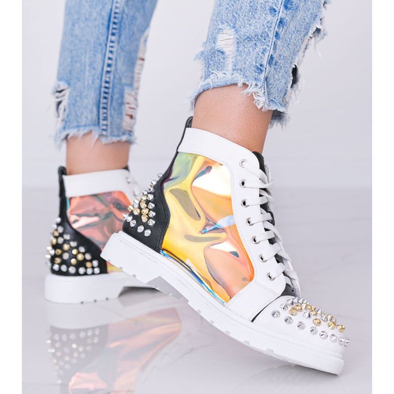 Černobílé průhledné boty s cvočky Lea bílý 1