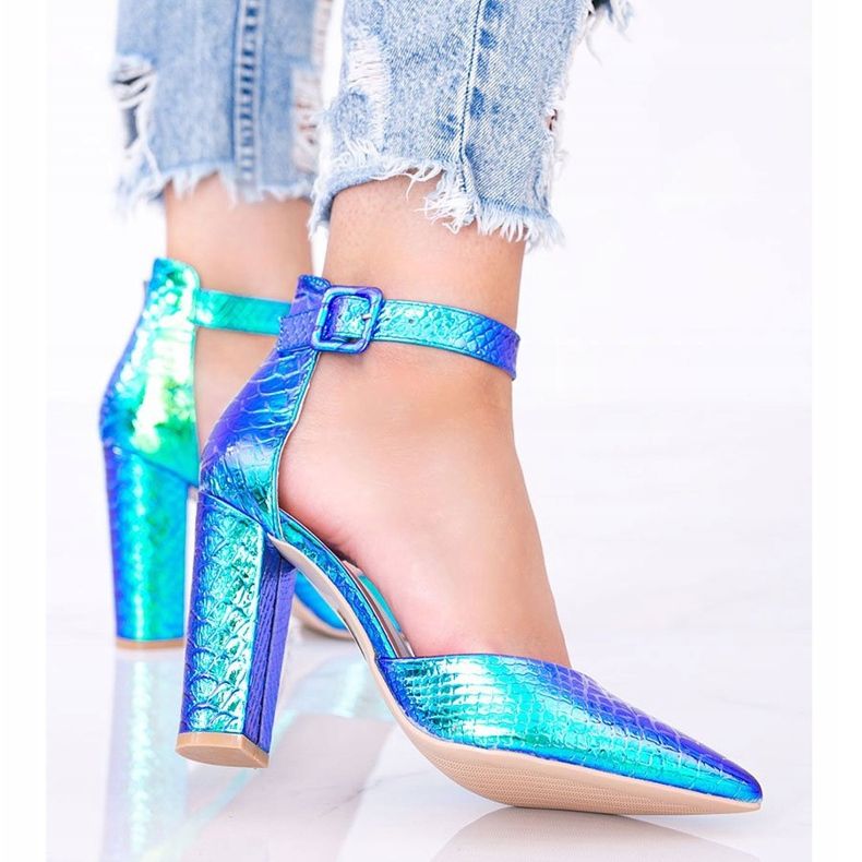 Modré holografické pumpy na sloupku Ashley modrý 1