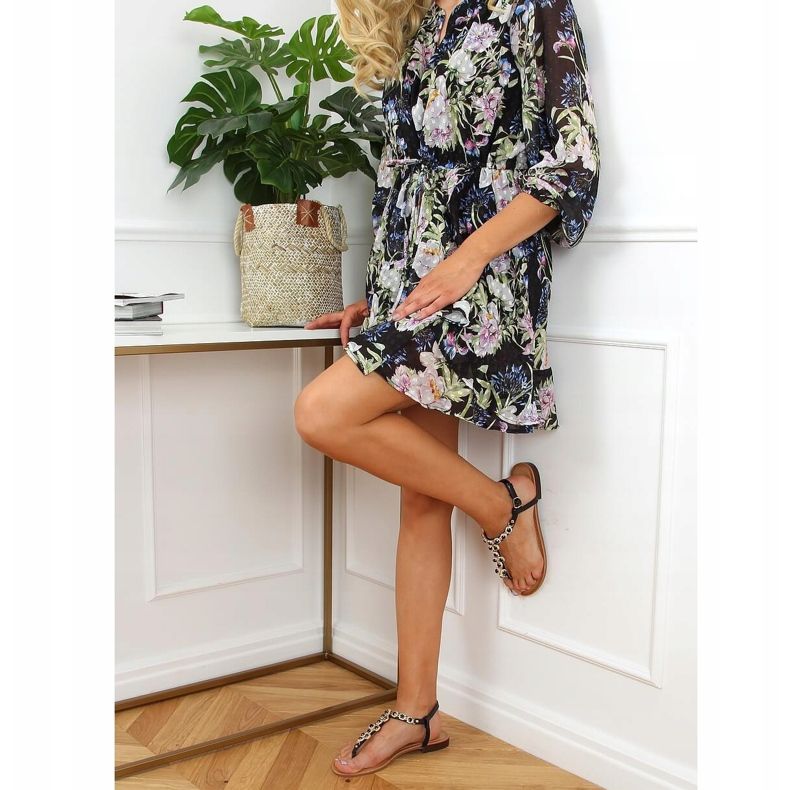 Sandály žabky s kamínky černé 620-71 Černé černá 1