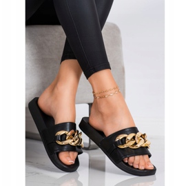 SHELOVET Černé pantofle s ozdobou černá 2