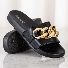 SHELOVET Černé pantofle s ozdobou černá 1