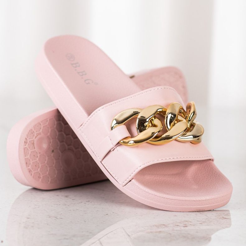 SHELOVET Růžové pantofle s ozdobou růžový 2