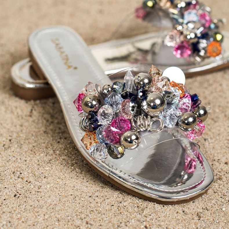 Sabatina Průhledné pantofle s ozdobami šedá 1