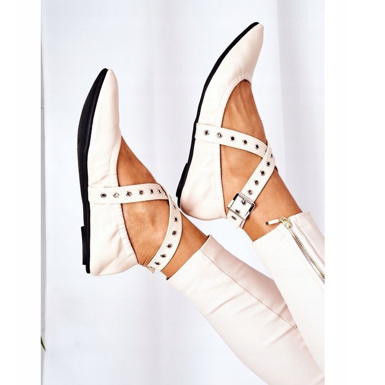 Skládací kožené balerínky Lu Boo béžové béžový 1