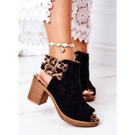 Semišové sandály na baru Lu Boo černý leopard hnědý černá 2