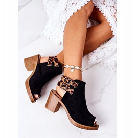 Semišové sandály na baru Lu Boo černý leopard hnědý černá 1