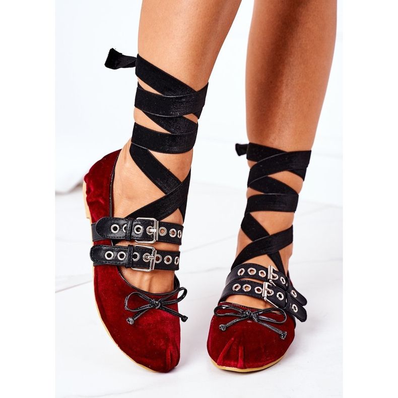 Vázané velurové balerínky Lu Boo Burgundsko červené 2 Vázané velurové balerínky Lu Boo Burgundsko červené 2