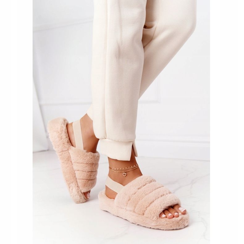 PS1 Kožešinové pantofle na béžové platformě sněhové vločky béžový 1