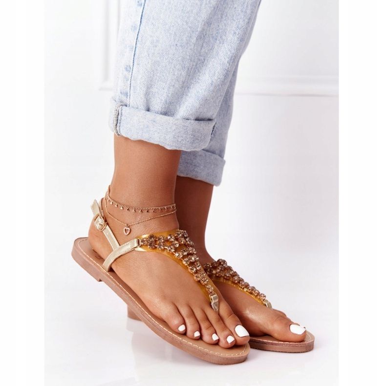 Sandály Žabky s kamínky Lu Boo Golden zlatý 2