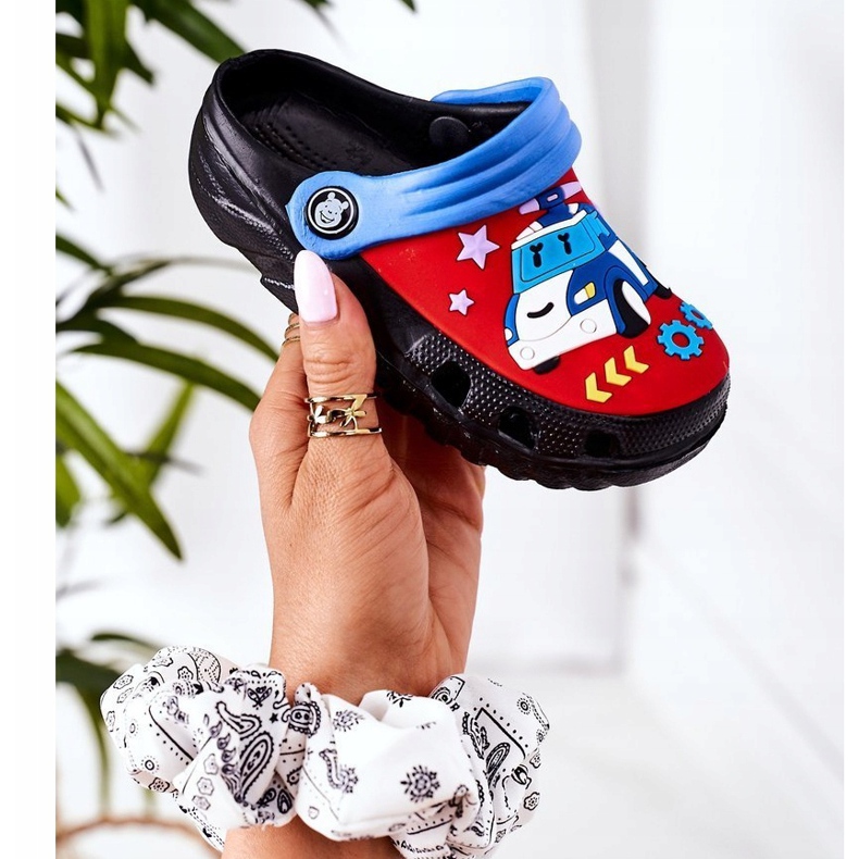 Dětské pěnové pantofle Crocs Black Blue Oscar černý červený modrý 2