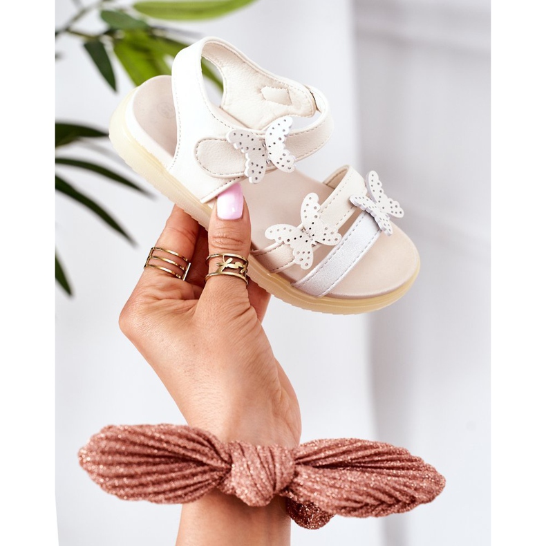 Apawwa Dětské sandály s motýly bílý suchý zip Malvika 2